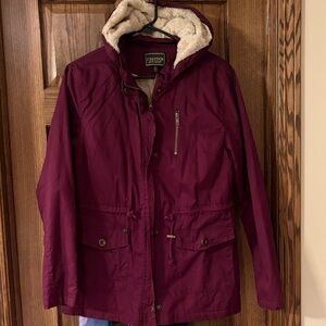 Plum Hooded Utility Jacket with Faux-Sherpa Lining